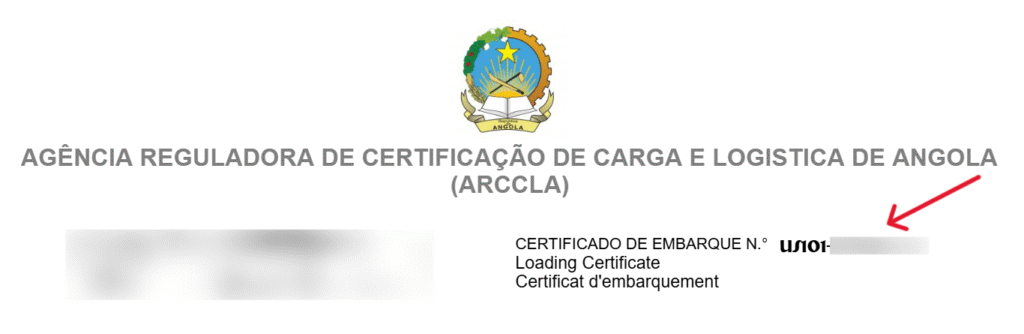 Angola CNCA ECTN Number Example